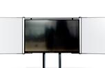 Klappschiebe-Display-wandmontiert-Klappen-offen-weiß-wende